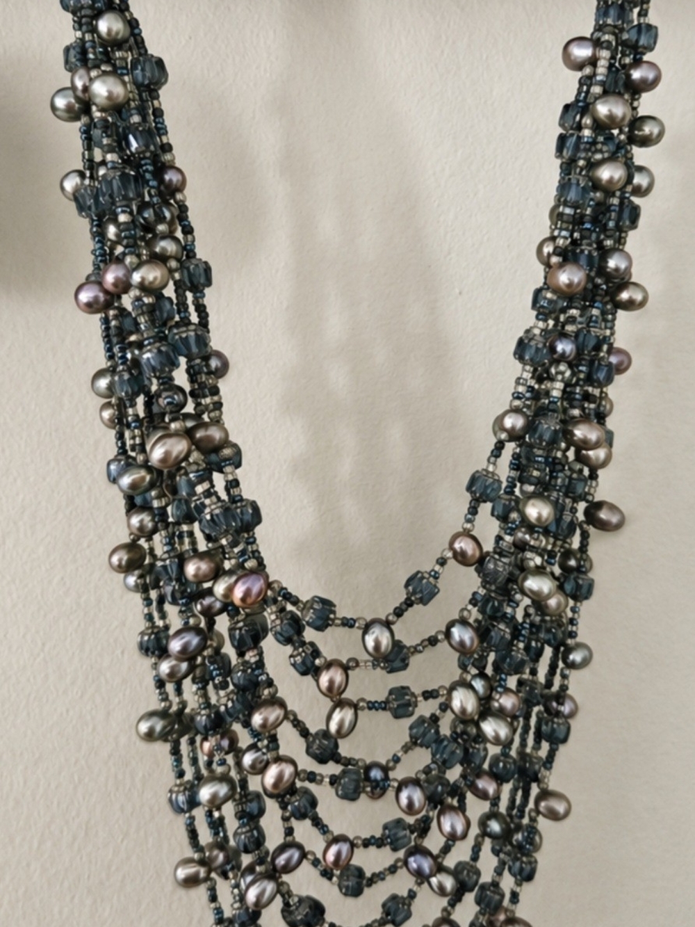 Artisan Multi Strand Freshwater Pearl Statement Necklace Boho Estate Art - Picture 5 of 16
